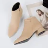 Laarzen Mode Dames Laarzen Casual Leer Lage Hoge Hakken Lente Schoenen Vrouw Puntschoen Rubberen Enkellaarsjes Zwart Rood 230830