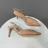 لباس صندل مضخة نساء صندل منتصف الكعب مقابل مضخات الزلزال الجلدية Garavan Classic Women Heels Sling Back Pointed Toe مصمم لطيف