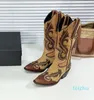 Western Cowboy Boots pekade tår Handgjorda Knight Boot Chunky Heel Fashion Knee Booties för kvinnor Lyxdesigners skor Factory Factwear