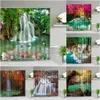 Shower Curtains Waterfall Landscape Flower Birds Shower Curtains Summer Natural Scenery Waterproof Curtain Home Bathroom Decor Cloth R230830