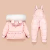 Manteau en duvet pour petites filles, combinaison d'hiver, à capuche, col en fourrure, veste, salopette, vêtements imprimés, ensemble de vêtements pour bébé