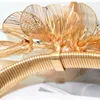 ベルト手作りの銅の花のベルト女性アクセサリーパーティーゴールドカラー弾性メタルラグジュアリーファッションドレスベルトプロムギフト230830