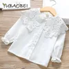 Kids Shirts Spring Autumn Girls White Shirt Korean Fashion All-Match Children's Long-Sleeved T-Shirt Cotton Lace Top Clothes 230830