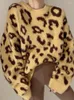 Suéteres para mujer Prendas de punto Mujer Suéter Otoño Invierno Moda coreana Casual Manga larga Top Cuello redondo Estampado de leopardo Jersey suelto