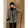 Kvinnor S KNITS TEES KOREA MODE RANDS HOODED KNIT CARDIGANK KVINNA RÖDA LOOK CASUAL Hösten Vintertröja Patiker Pälsöverdimensionerad långärmad topp 230829