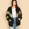 Women's Plus Size Outerwear Coats Plus Size Spring Autumn Loose Casual Jacket Women Gold Black Streetwear Metallic Oversize Coat Female Large Size 230829