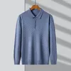 Herr t-skjortor ljus lyxig high-end våffel ullpolo skjorta långärmad 2023 Autumn Trend Leisure Business Lapel T-shirt Knitting Top Men