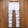 Mens White Straight Leg Jeans knee zipper Design Distressed Ripped Holes High Stretch Denim Pants254w