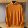 2023 Men's 100% Pure Mink Cashmere Sweater High Lapel Pullover Versatile Casual Knitting Warm Long Sleeve High-End Flat Top Q230830
