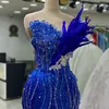 Aso Ebi Arabische Mermaid Royal Blue Prom Dress Crystals Lound Lace Evening Formeel feest tweede receptie verjaardag verlovingsjurken jurken jurken robe de soiree