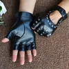 Mittens 1 Pair Halloween Black Pu Leather Fingerless Gloves Female Half Finger Driving Women Fashion Punk Gloves Dance Rivets Gloves 230830