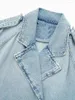 여자 재킷 자르기 데님 재킷 여성 긴 소매 세련된 고가 스트리트웨어 닳은 블루 코트 탑 여성 패션 빈티지 아웃복 2023