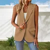 Women's Suits Women Blazer Waistcoat Lapel Single Button Sleeveless Formal Business Commute Straight Patch Pockets Mid Length Lady Suit Coat