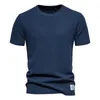 Mäns T-skjortor Högkvalitativ 2023 Spring/Summer European Size Waffle T-shirt Rund hals Pure Cotton Strupped Underlag