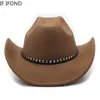 Breda Brim Hats Bucket Gentleman Western Cowboy Hat for Men's Vintage Cowgirl Jazz Cap med läder Toca Sombrero 230830