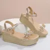 Sandaler Crystal Flower Chunky Platform Women Summer 2023 Transparent PVC Gladiator Shoes Woman Buckle Strap Thick Bottom