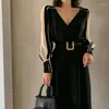 Lässige Kleider Schwarzes Kleid Damen 2023 Französisches schlankes Chiffon-Panel-Design -04