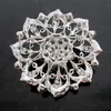 Broche de flor grande de cristal de strass transparente banhado a prata vintage-ródio para casamento