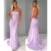 Sjöjungfrun spaghetti rems prom klänning backless maxi prom klänning för kvinnor med tyllspets applikationer formella kvällsfestklänningar vestidos de novia