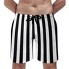 Men's Shorts Vintage Striped Print Board Summer Black White Stripes Casual Beach Short Pants Sports Fitness Design Swim Trunks