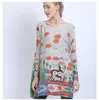 Dames Truien 2023 Herfst Vrouwen Trui Top Losse Lange Mouwen Gebreide Cartoon Print Mode Wit X114