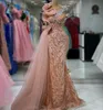 2023 ASO EBI Árabe Pink Mermaid Prom Dress Crystals Sequined Lace Night Faith Fail Forma Recepción de cumpleaños vestidos Vestidos Robe de Soiree ZJ358