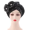 BeanieSkull Caps Flowers Sparkling Diamonds Bonnets for Women Already Made Auto Gele Hijab Aso Oke Headtie Scarf Headwraps Turban Hat African 230829