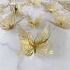 Muurstickers 12 stuks Set 3D holle vlindersticker goud zilver roos bruiloft decoratie woonkamer interieur vlinders sticker 230829