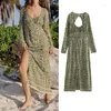 Casual Dresses Long Dress Woman Print Midi för kvinnor 2023 Summer Backless Sleeve