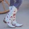 Laarzen cowgirls cowboy hart bloemen Mid Kalf Laarzen vrouwen gestapelde hakken Vrouwen Borduren Werk bevrijden Westerse Laarzen schoenen groot formaat 230829