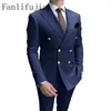 Abiti da uomo Blazer Fanlifujia Store Smoking da uomo blu scuro per feste 2 pezzi Ultimi risvolti Bottoni dorati Stile moda doppio petto 230829