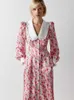 Robes décontractées de base Col de poupée imprimé floral Femmes Robe Chic Lanterne Manches Vintage Patchwork Robes Femme 2023 Printemps Élégant Dames Robes T230825