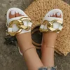 Mulheres chinelas de metal Sandálias decorativas de verão feminino de praia ao ar livre casual sexy sexy plus size slides 264 43849