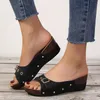 Sandálias moda feminina verão cunhas fivela cinta cor sólida sapatos confortáveis praia dedo do pé aberto respirável