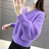 Suéteres para mujer 2023 otoño invierno suéter grueso mujeres tejido sólido jersey manga larga fasion shortjumper suave cálido pull femme q658