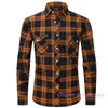 Brushed Plaid Shirt Mens Designer 2023 New Long Sleeve Double Pocket Flannel Casual Shirts 15 Colours S-XXL