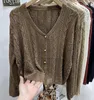 Cardigan tricoté à col en V pour femme, pull européen, mode, couleur unie, ajustement fin et amincissant, coréen, automne 2023