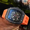 high quality Mens Watch Stopwatch Skeleton Dial Designer Rubber Silicone Business Quartz Watches Calendar for Men Black Male Clock234F