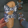 Slippers Women Summer Sandals 2023 Cow Bow-knot Slides Tie Dye Graffiti Footwear Non-Slip Flip Flop Beach