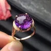 Cluster Ringe Feiner Schmuck Echt Reines 18K Gold AU750 Runde Form Natürliche Amethyst Edelsteine Weiblich Für Frauen Ring