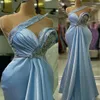 2023 Aso Ebi Arabic Sky Blue Syrenca Sukienka PROM Kryształy wieczór Formalne przyjęcie Drugi przyjęcie urodzinowe suknie zaręczynowe sukienki szata de soiree ZJ26