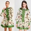 Casual Dresses Women's Summer Loose Robe With Peacock Flower Print Mini Pleated Design Long Lantern Sleeve Single Breasted Fashion