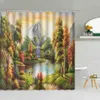 Shower Curtains Painting Scenery Shower Curtain 3D Forest Mountain Waterfall Fabric Bathroom Supplies Hanging Curtains Home Decor R230830