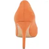 Geklede schoenen Lovirs Dames Oranje Groen Kantoor Basic Slip-on Flock Pumps Stiletto Middelhoge hak Puntige neus Voor Feestmaat US 4-13