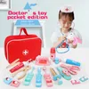 Araçlar Atölye Doktor Oyuncaklar Çocuklar Setleri Çocuklar Ahşap Pretend Play Kit Games Kızlar Kızlar Kırmızı Diş Hekimi Tıp Kutusu Kumaş Çantaları 230830