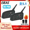 Ejeas v6 pro motocicleta capacete bluetooth interfone fone de ouvido com 1200m bt interfone comunicador para 6 pilotos à prova dwaterproof água q230831