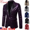Męskie garnitury Blazers Slim Fit Form Forbin cekin płaszcz lśniąca kurtka One Button Tops Stage Performer Host Purple Gold Silver 230830