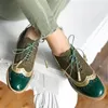 Sapatos de vestido 3543 tamanho grande vintage estilo britânico oxfords redondo dedo do pé ouro verde rosa senhora lace up brogues mocassins casuais para mulheres 230829