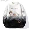 Japonês harajuku camisola de malha das mulheres dos homens dos desenhos animados completo gato impressão pulôver vintage causal solto suéteres streetwear outono q230830