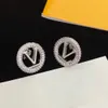 3 Colors Women Designer Stud Earrings Luxury Small Full Diamonds Hollow Letter Trendy Copper Engagement Earring Wholesale